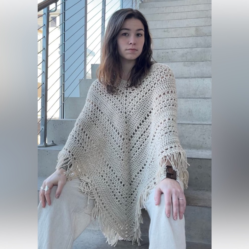 Vintage Granny Core Handmade  Top Poncho Crochet one size